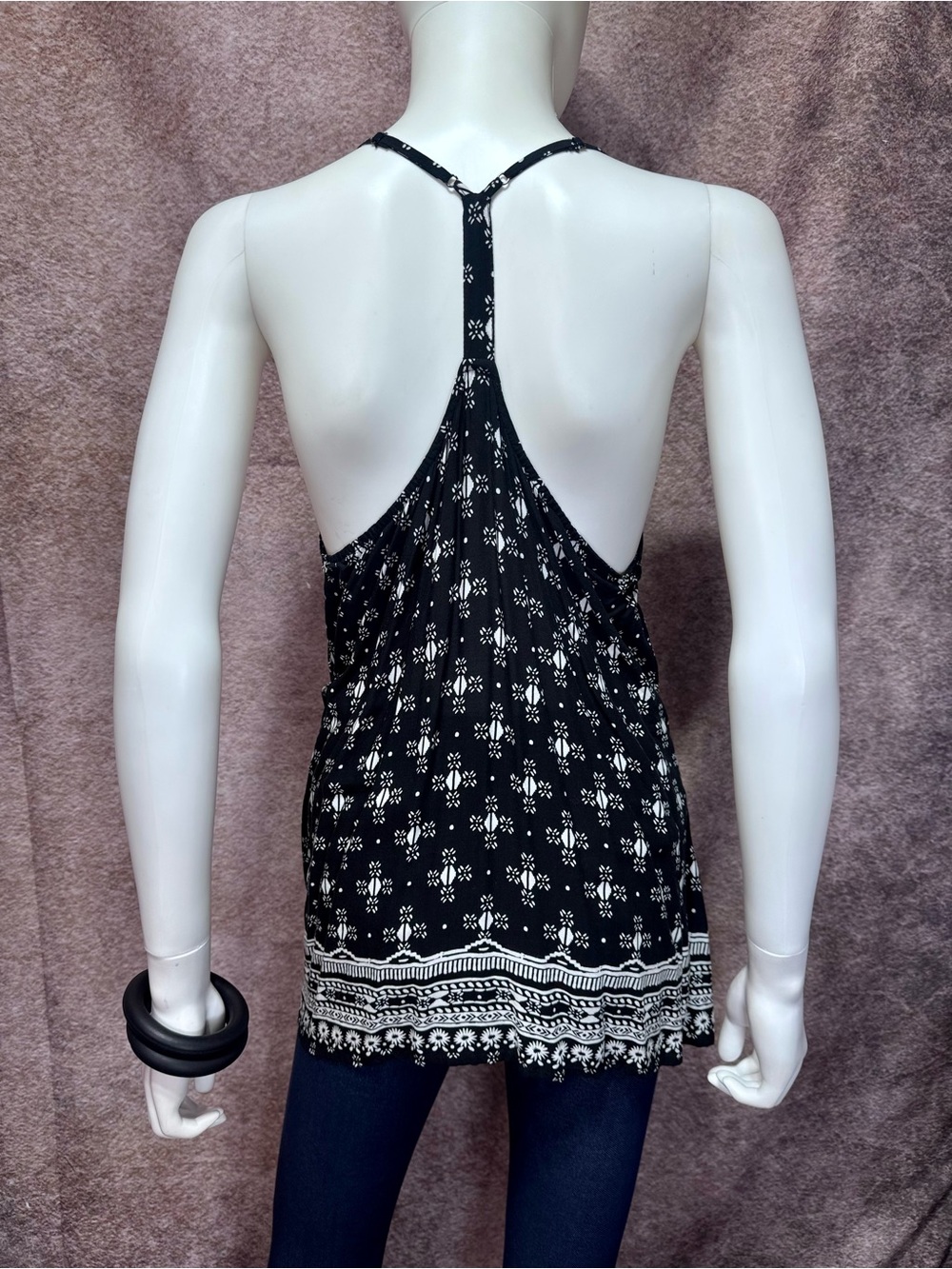 Black and White Racerback Printed Tank